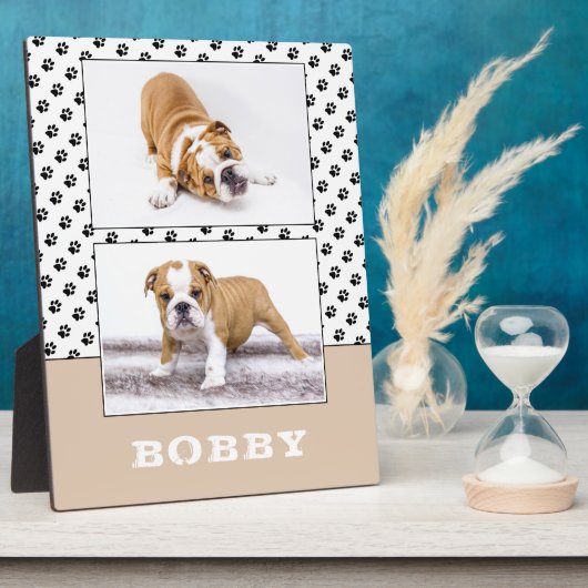 犬のペット足跡2枚の写真コラージュ記念品 フォトプラーク (側面)