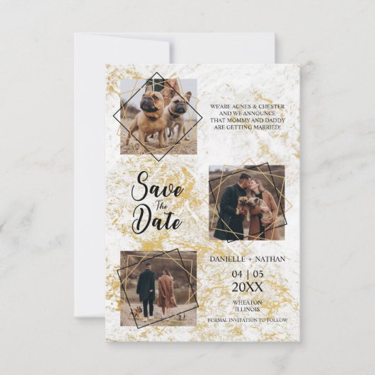 犬のペット3枚の写真婚約したのフェイク金ゴールド効果 (正面)