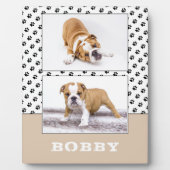 犬のペット・パウ・プリント2枚の写真コラージュ・メモリアル フォトプラーク (正面)