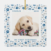 犬のホリデーポープリントかわいいパーソナライズされたペットの写真 セラミックオーナメント (裏面)