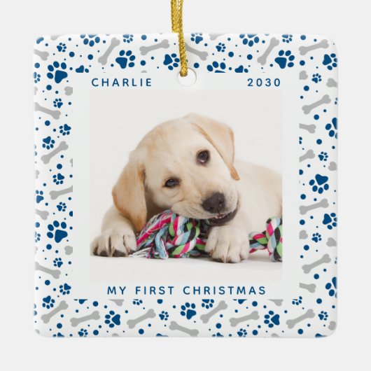 犬のホリデーポープリントかわいいパーソナライズされたペットの写真 セラミックオーナメント (正面)