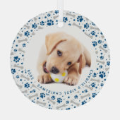 犬のホリデーポープリントパーソナライズされた2 Pet写真 ガラスオーナメント (裏面)