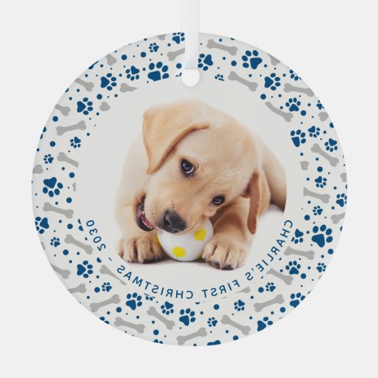 犬のホリデーポープリントパーソナライズされた2 Pet写真 ガラスオーナメント (裏面)