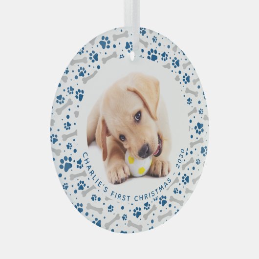 犬のホリデーポープリントパーソナライズされた2 Pet写真 ガラスオーナメント (正面右)