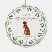 犬のボクサーと初めてのクリスマス セラミックオーナメント (裏面)