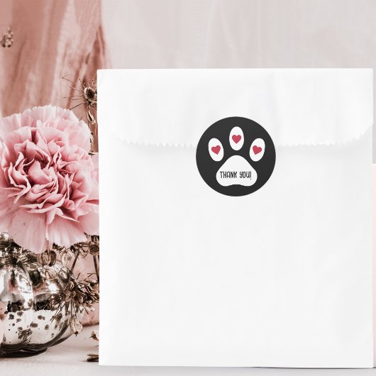 犬のポーとハート，ありがとう，ミニマリストカスタム ラウンドシール