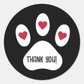 犬のポーとハート，ありがとう，ミニマリストカスタム ラウンドシール (正面)