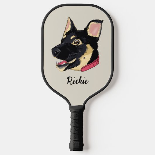 犬のポートレートかわいいドイツの羊飼いの子犬の名前 ピックルボールラケット (裏面)