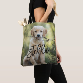 犬のポートレートトートバッグ、名前をカスタムするフォトカンバス トートバッグ