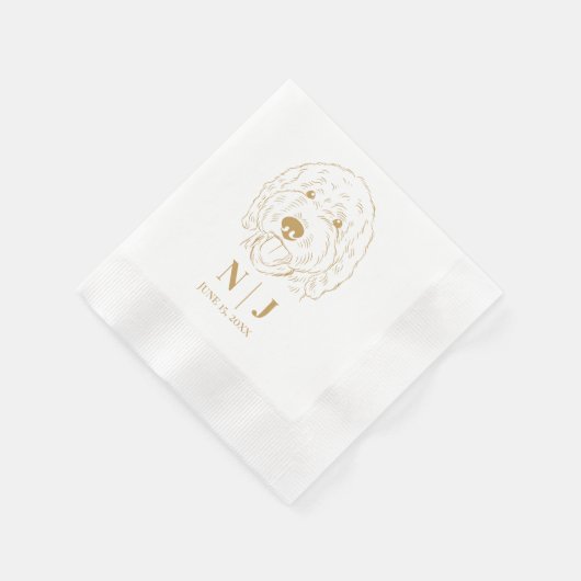 犬のポートレートパーソナライズされた結婚のナプキンス 縁ありカクテルナプキン (角)