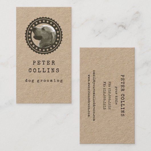 犬のポートレートロゴドッグウォーカー田舎のクラフト 名刺 (正面/裏面)