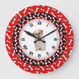犬のポートレート犬の骨かわいいポーチフレーム ラージ壁時計