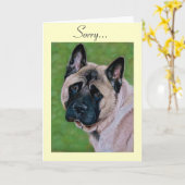 犬のポートレート秋田sad expression art sorry カード (黄色い花)