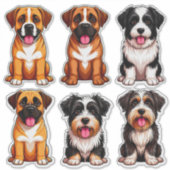 犬のポートレート種々の品種の詳細な芸術 シール (正面)
