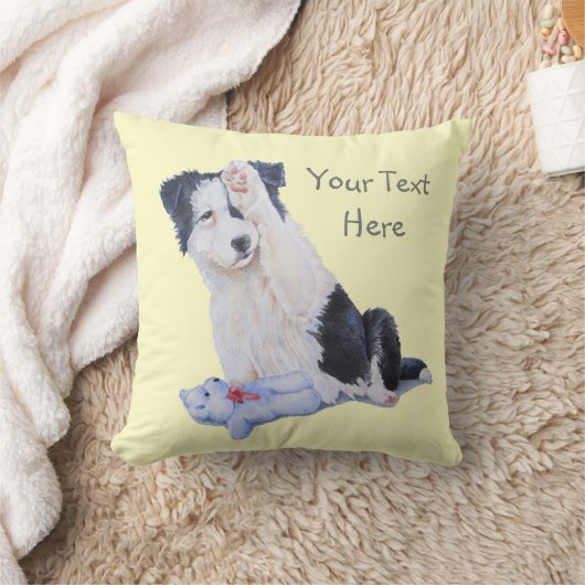 犬のポートレート絵画のかわいいコリ縁どーの子犬 クッション (ブランケット)