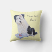 犬のポートレート絵画のかわいいコリ縁どーの子犬 クッション (裏面)