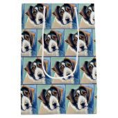 犬のポートレート絵画スケッチ ミディアムペーパーバッグ (裏面)