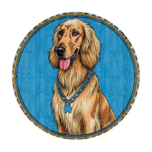 犬のポートレート華美フレーム カッティングボード (正面)