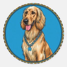 犬のポートレート華美フレーム ラウンドシール