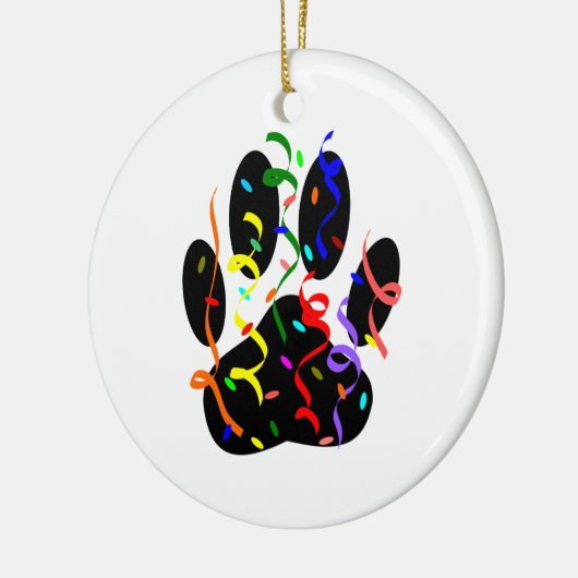 犬のポープリントと紙吹雪とストリーマー セラミックオーナメント (左)