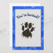 犬のポー招待されトパーティーブルーの水色 招待状 (正面/裏面)