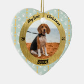 犬のマイ初めてのクリスマス子犬の写真名ハート セラミックオーナメント (右)