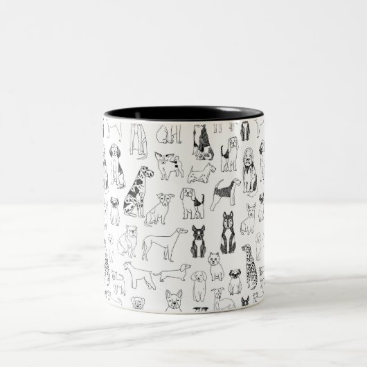 犬のマグカップ – 犬の恋人のマグカップ、黒と白の犬の欲求 ツートーンマグカップ (中央)