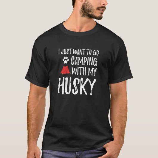 犬のママまたは犬のパパのためのキャンピングハスキー Tシャツ (正面)