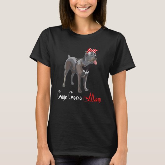 犬のママ子犬のママ杖コルソ Tシャツ (正面)