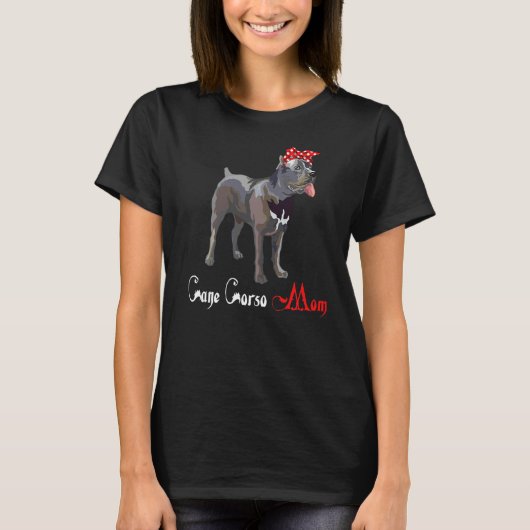 犬のママ子犬のママ杖コルソ Tシャツ (正面)