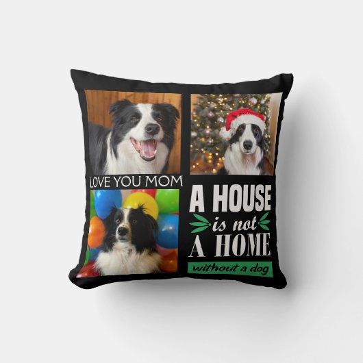 犬のママ3枚の写真カスタムコラージュと犬の引用文 クッション (正面)
