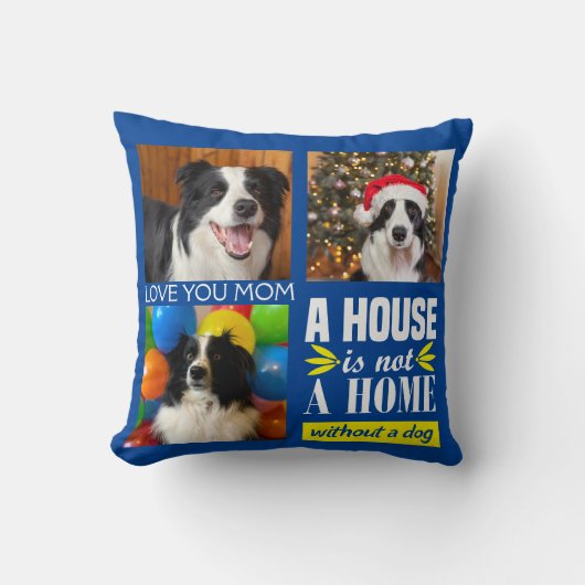 犬のママ3枚の写真カスタムコラージュと犬の引用文 クッション (正面)