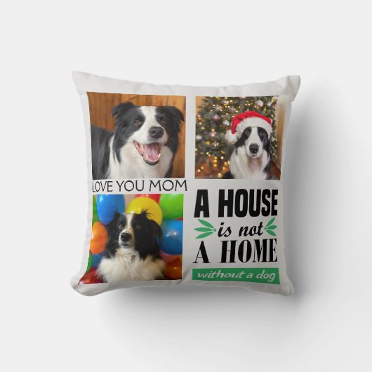 犬のママ3枚の写真カスタムコラージュ&犬の引用文クー クッション (正面)