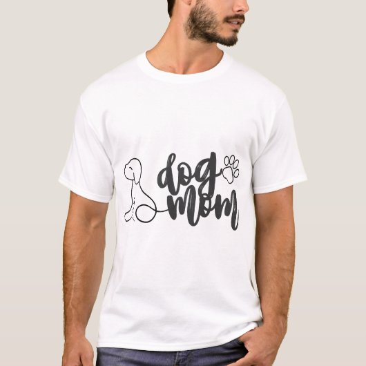 犬のママ ラインアート デザイン ミニマリスト 犬好き Tシャツ (正面)