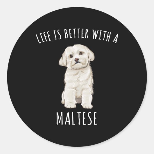 犬のマルチーズ生活はマルチーズ犬8で良い ラウンドシール (正面)