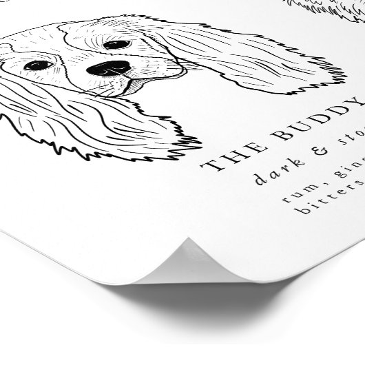 犬のミニマルシグネチャー飲み結婚物のペットのバー標識 ポスター (角)