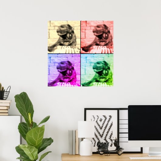 犬のミュージカルアート4つの画像分割 ポスター (ホームオフィス)