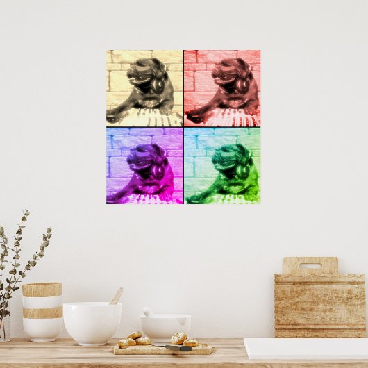 犬のミュージカルアート4つの画像分割 ポスター (キッチン)