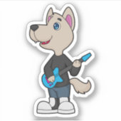 犬のミュージシャンギター音楽 シール (正面)