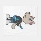 犬のミュージシャンギター音楽 フリースブランケット (正面(横))