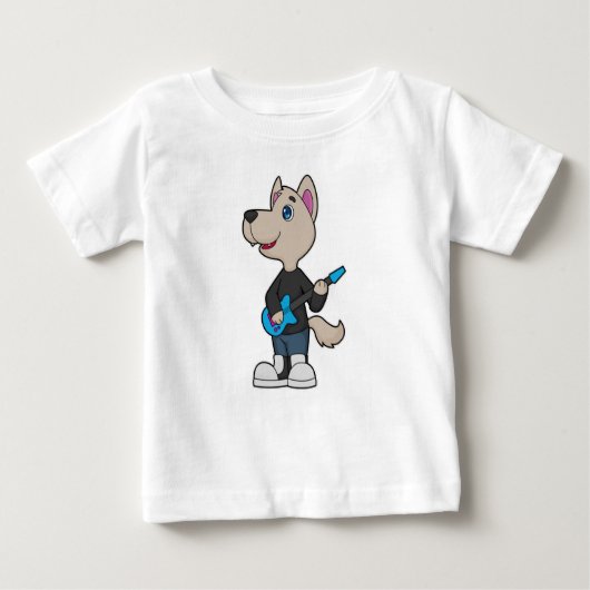 犬のミュージシャンギター音楽 ベビーTシャツ (正面)