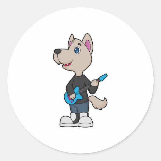 犬のミュージシャンギター音楽 ラウンドシール (正面)