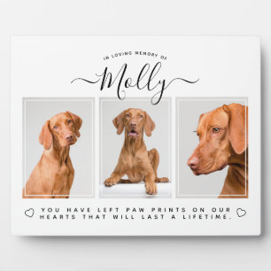 犬のメモリアルの贈り物 – ペットロス3写真コラージホワイト フォトプラーク