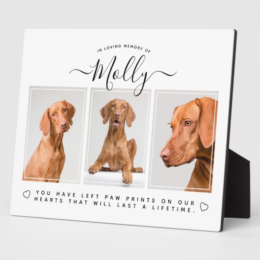 犬のメモリアルの贈り物 – ペットロス3写真コラージホワイト フォトプラーク (側面)