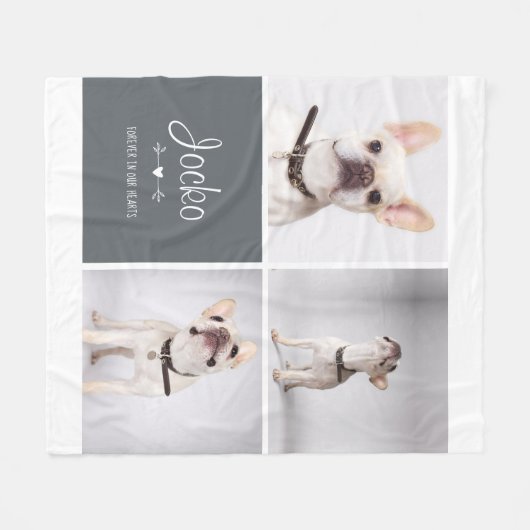 犬のメモリアルペットロス記念フォトコラージュ フリースブランケット (正面(横))