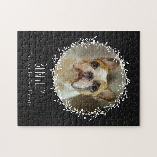 犬のメモリアルペットロス記念Keepsake 2枚の写真リース ジグソーパズル (横)