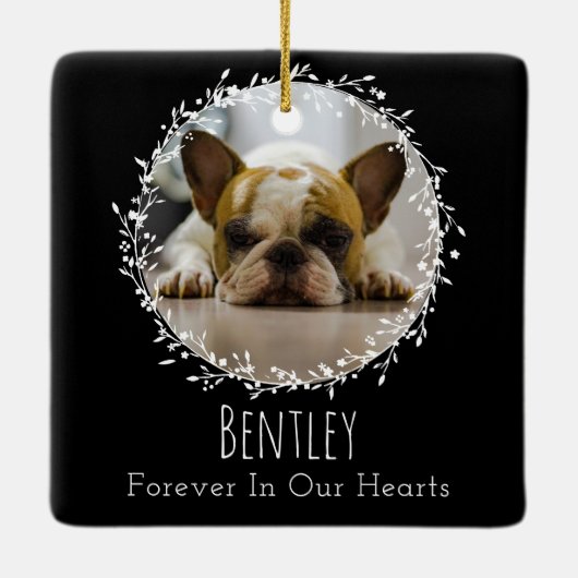 犬のメモリアルペットロス記念Keepsake 2枚の写真リース セラミックオーナメント (裏面)