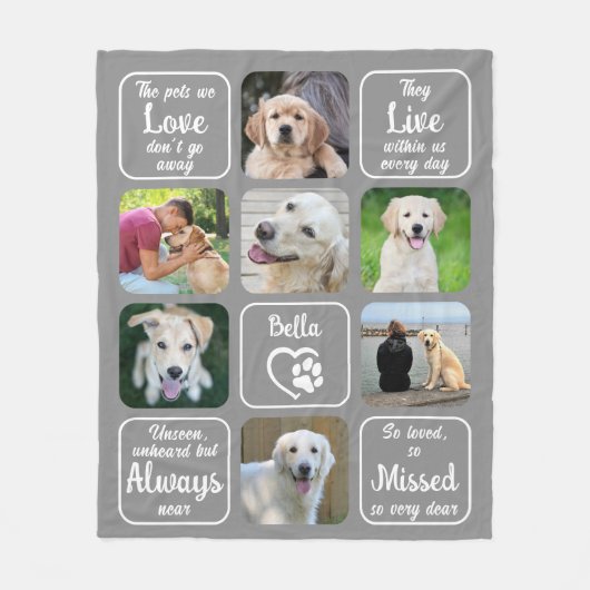 犬のメモリアルペットロス7写真引用文あなたの色 フリースブランケット (正面)