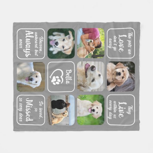 犬のメモリアルペットロス7写真引用文あなたの色 フリースブランケット (正面(横))