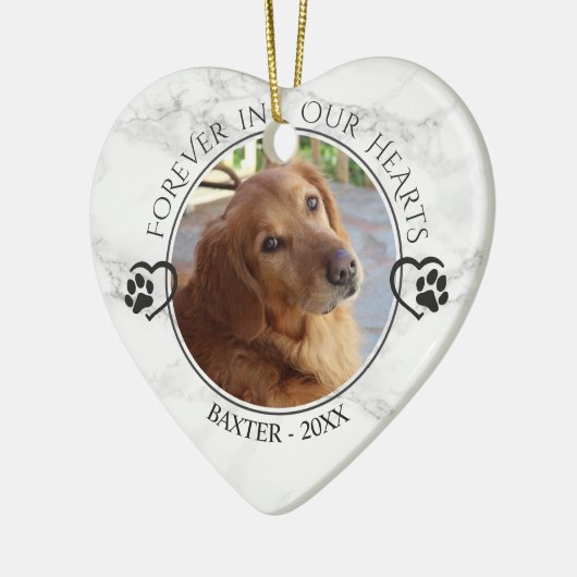 犬のメモリアル写真永遠のハートポープリントマーブル セラミックオーナメント (左)